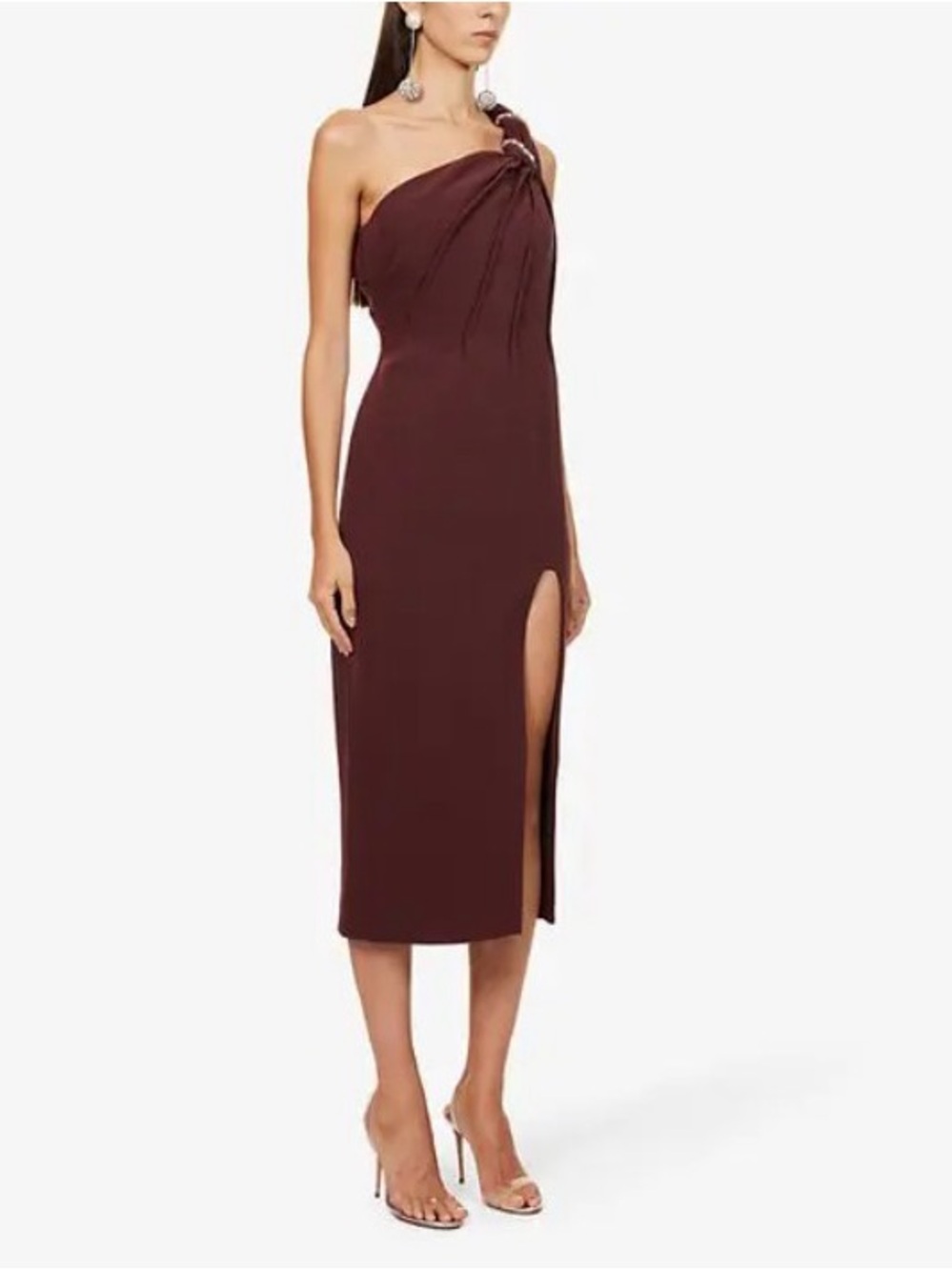 Rachel Gilbert Claudio Chocolate One-Shoulder Embellished MidiDress AU10/US6 NWT